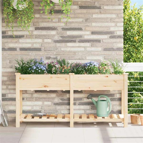 Grote foto vidaxl tuin bloempot beige 161.5 x 45 x 76.5 cm massief vurenhout tuin en terras overige tuin en terras