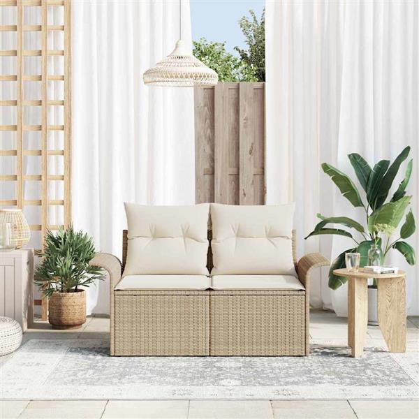 Grote foto vidaxl tuinbank met kussen beige 141 x 62 x 69cm poly rattan tuin en terras tuinmeubelen