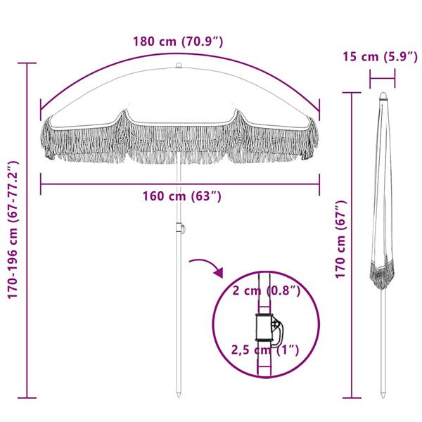 Grote foto vidaxl parasol grijs en wit 160 x 195 cm staal tuin en terras overige tuin en terras