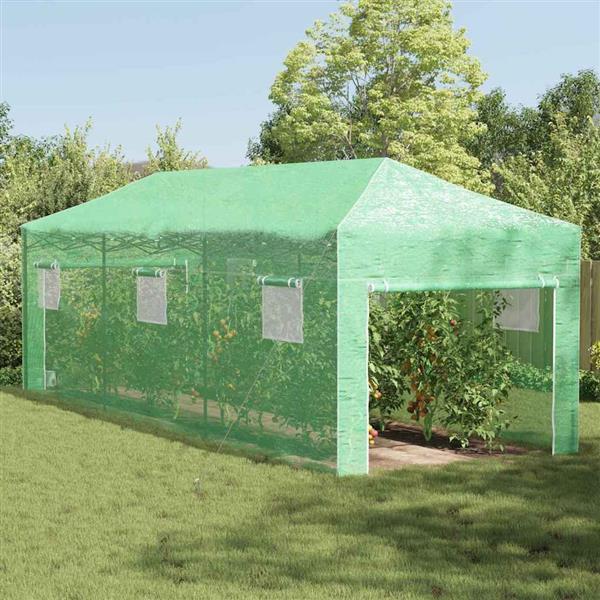Grote foto vidaxl kas met pop up frame met dak groen 290 x 870 x 315 cm ijzer tuin en terras overige tuin en terras