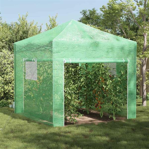 Grote foto vidaxl kas met pop up frame met dak groen 290 x 290 x 315 cm ijzer tuin en terras overige tuin en terras