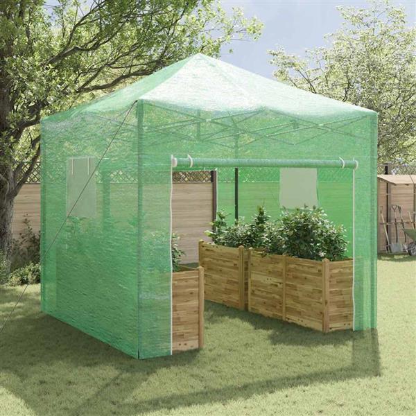 Grote foto vidaxl kas met pop up frame met dak groen 290 x 290 x 315 cm ijzer tuin en terras overige tuin en terras
