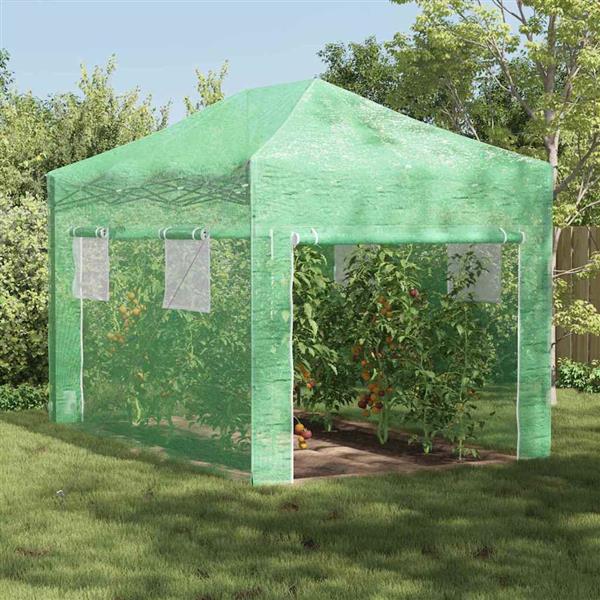 Grote foto vidaxl kas met pop up frame met dak groen 280 x 410 x 315 cm ijzer tuin en terras overige tuin en terras