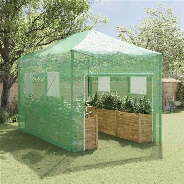 Grote foto vidaxl kas met pop up frame met dak groen 280 x 410 x 315 cm ijzer tuin en terras overige tuin en terras