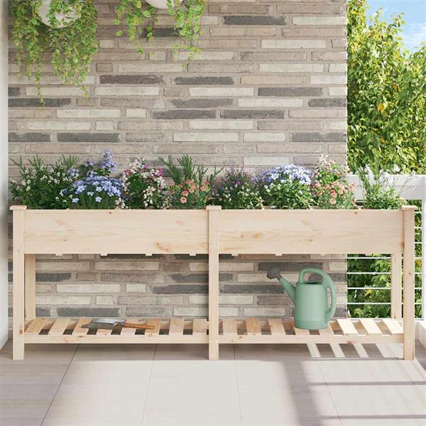 Grote foto vidaxl tuin bloempot beige 203.5 x 53 x 76.5 cm massief vurenhout tuin en terras overige tuin en terras