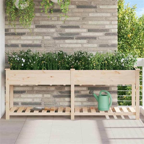Grote foto vidaxl tuin bloempot beige 203 x 53 x 76.5 cm massief vurenhout tuin en terras overige tuin en terras