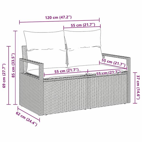 Grote foto vidaxl tuinbank met kussen 120 x 62 x 69 cm poly rattan tuin en terras tuinmeubelen