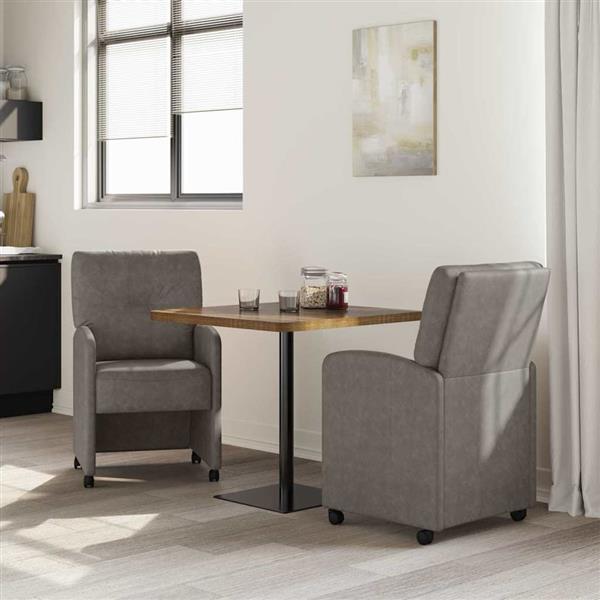 Grote foto vidaxl dining stoelen met wielen 2 pcs grijs 57 x 67 x 95 cm kunstleer huis en inrichting stoelen