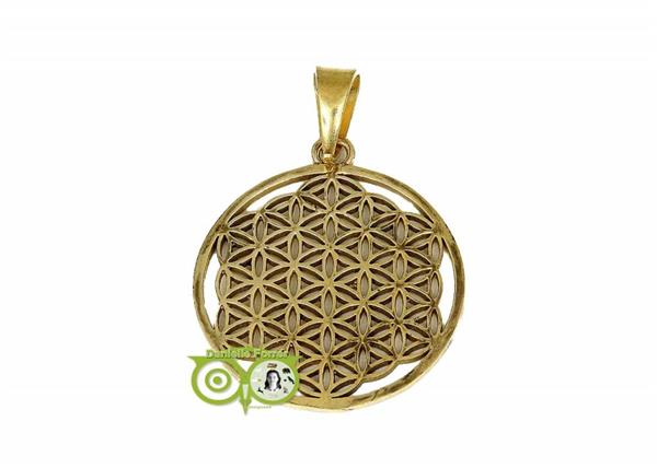 Grote foto bloem des levens hanger messing goudkleurig 3 cm flower of life kleding dames sieraden