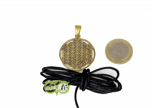Grote foto bloem des levens hanger messing goudkleurig 3 cm flower of life kleding dames sieraden
