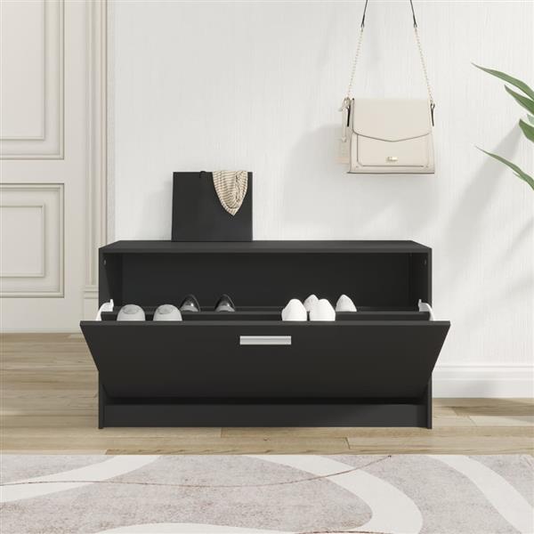 Grote foto vidaxl schoenenbank zwart 80x24x45 cm bewerkt hout huis en inrichting overige