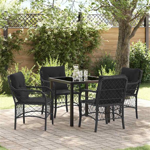 Grote foto vidaxl tuin eetset met kussen 5 pcs zwart poly riet tuin en terras tuinmeubelen