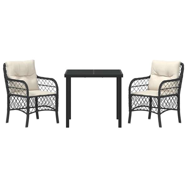 Grote foto vidaxl tuin eetset met kussen 3 pcs zwart poly riet tuin en terras tuinmeubelen