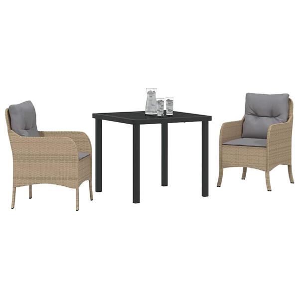 Grote foto vidaxl tuin eetset met kussen 3 pcs beige poly riet tuin en terras tuinmeubelen