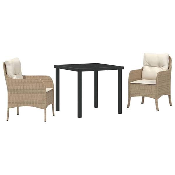 Grote foto vidaxl tuin eetset met kussen 3 pcs beige poly riet tuin en terras tuinmeubelen