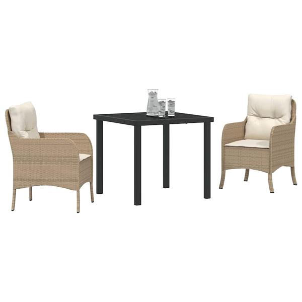 Grote foto vidaxl tuin eetset met kussen 3 pcs beige poly riet tuin en terras tuinmeubelen