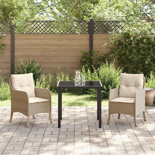 Grote foto vidaxl tuin eetset met kussen 3 pcs beige poly riet tuin en terras tuinmeubelen