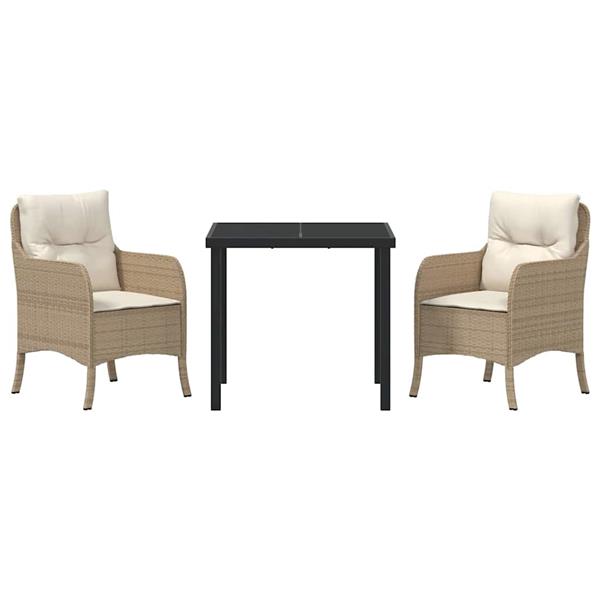 Grote foto vidaxl tuin eetset met kussen 3 pcs beige poly riet tuin en terras tuinmeubelen