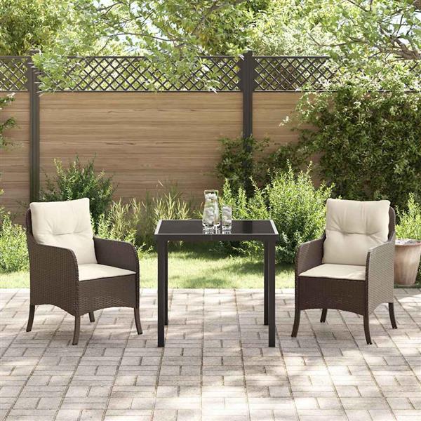 Grote foto vidaxl tuin eetset met kussen 3 pcs bruin poly riet tuin en terras tuinmeubelen