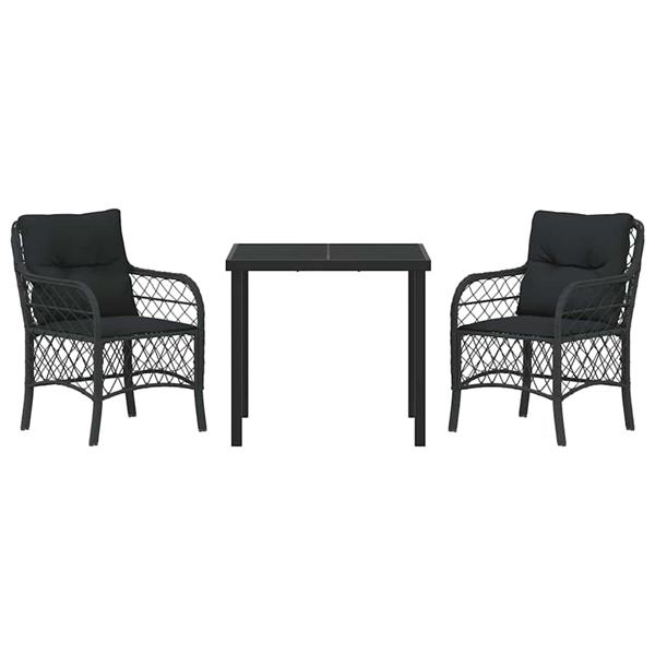 Grote foto vidaxl tuin eetset met kussen 3 pcs zwart poly riet tuin en terras tuinmeubelen
