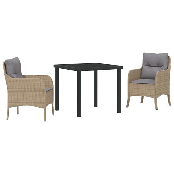 Grote foto vidaxl tuin eetset met kussen 3 pcs beige poly riet tuin en terras tuinmeubelen