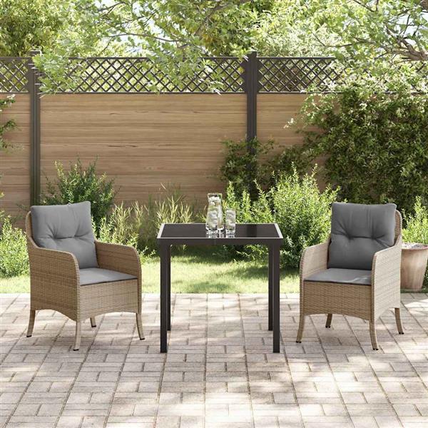 Grote foto vidaxl tuin eetset met kussen 3 pcs beige poly riet tuin en terras tuinmeubelen
