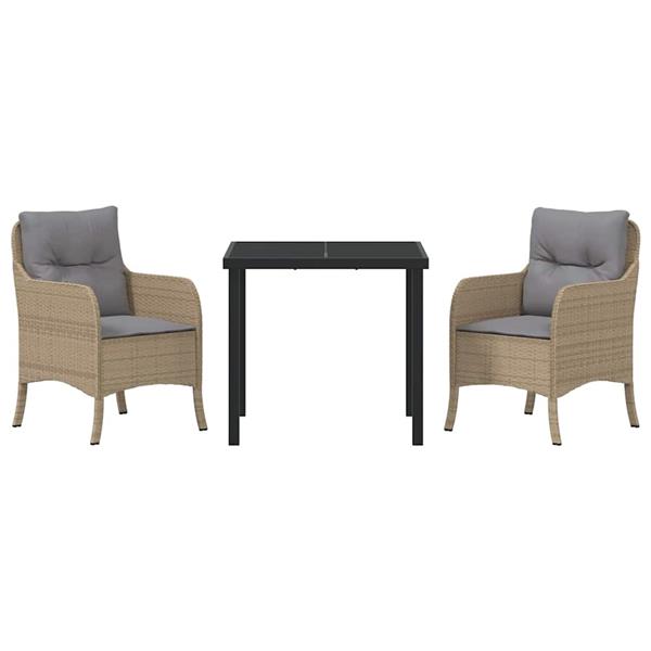 Grote foto vidaxl tuin eetset met kussen 3 pcs beige poly riet tuin en terras tuinmeubelen
