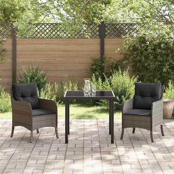 Grote foto vidaxl tuin eetset met kussen 3 pcs grijs poly riet tuin en terras tuinmeubelen
