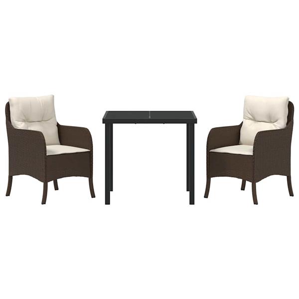 Grote foto vidaxl tuin eetset met kussen 3 pcs bruin poly riet tuin en terras tuinmeubelen