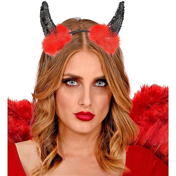 Grote foto halloween haarband rood zwart duivel hoorns verzamelen overige verzamelingen