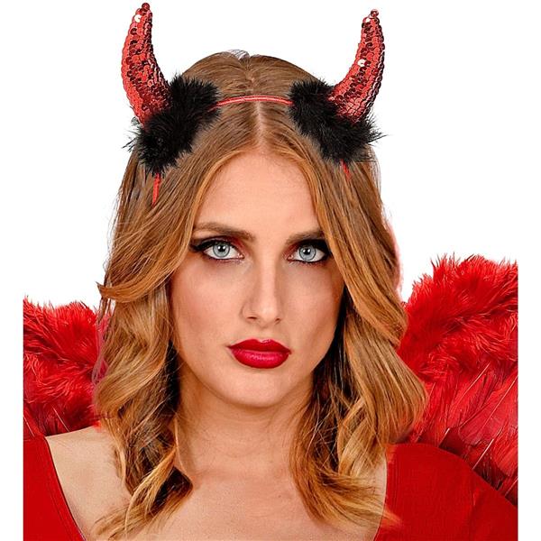 Grote foto halloween haarband zwart rood duivel hoorns verzamelen overige verzamelingen