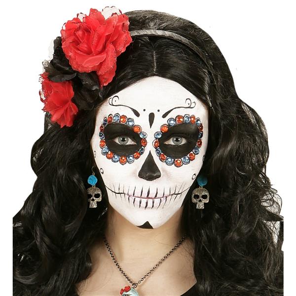 Grote foto halloween oorbellen blauw schedels met roos verzamelen overige verzamelingen