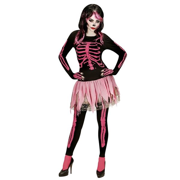 Grote foto skelet kostuum zwart roze dames 4 delig verzamelen overige verzamelingen