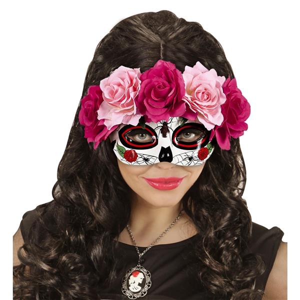 Grote foto dia de los muertos oogmasker roze rozen verzamelen overige verzamelingen