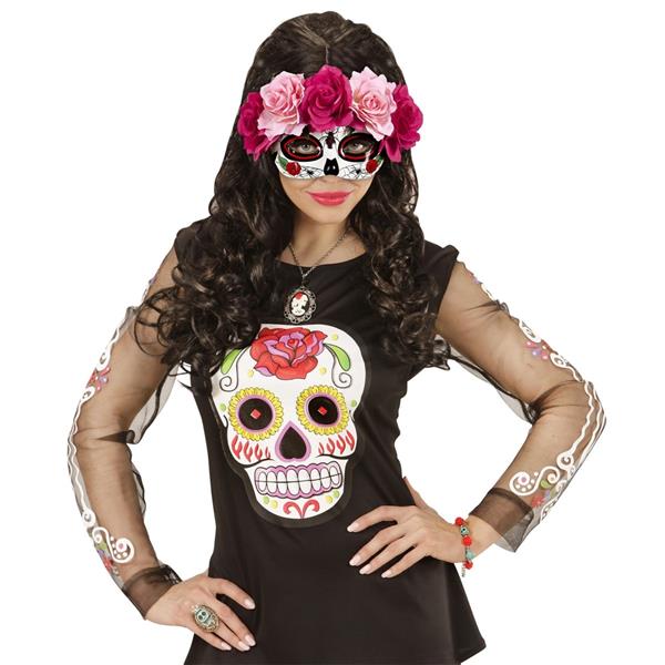 Grote foto dia de los muertos oogmasker roze rozen verzamelen overige verzamelingen