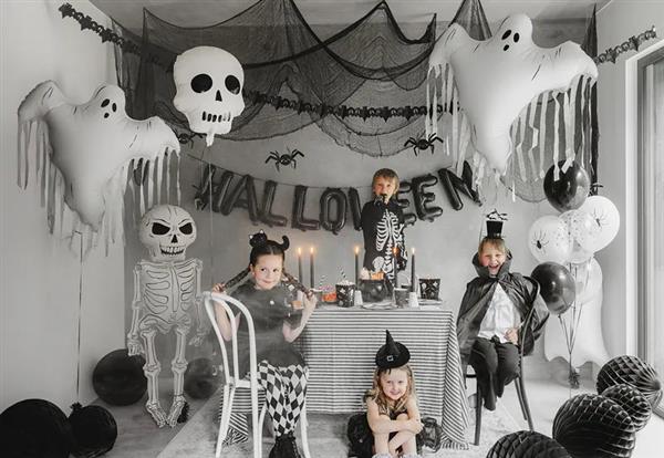 Grote foto halloween helium ballon wit zwart doodshoofd leeg 41cm verzamelen overige verzamelingen