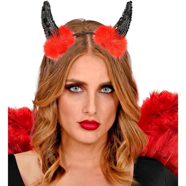 Grote foto halloween haarband rood zwart duivel hoorns verzamelen overige verzamelingen