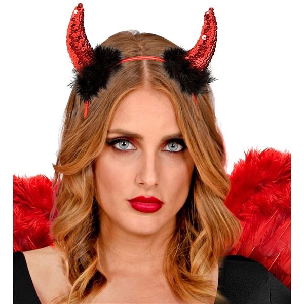 Grote foto halloween haarband zwart rood duivel hoorns verzamelen overige verzamelingen