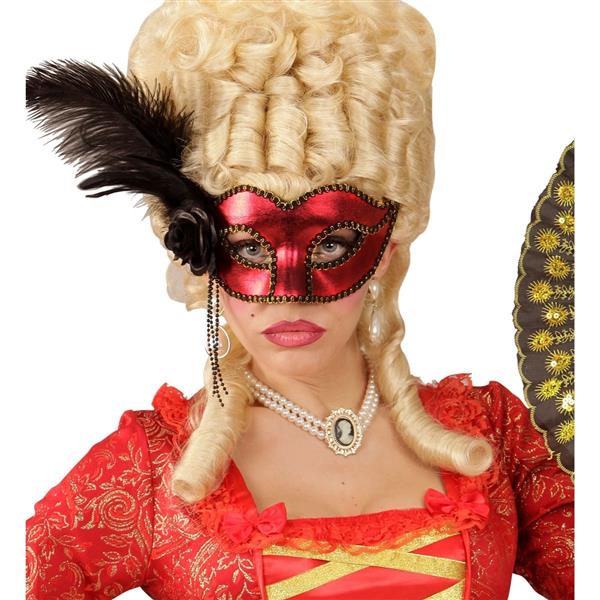 Grote foto zwart rode oogmasker met veren verzamelen overige verzamelingen