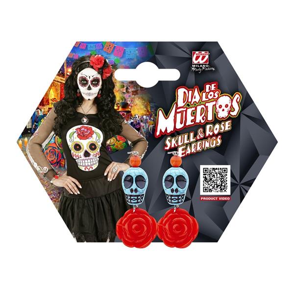 Grote foto halloween oorbellen schedels met roos verzamelen overige verzamelingen