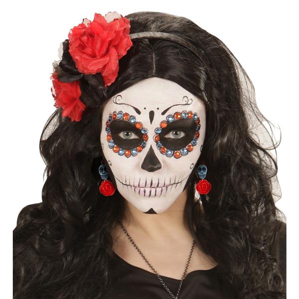 Grote foto halloween oorbellen schedels met roos verzamelen overige verzamelingen