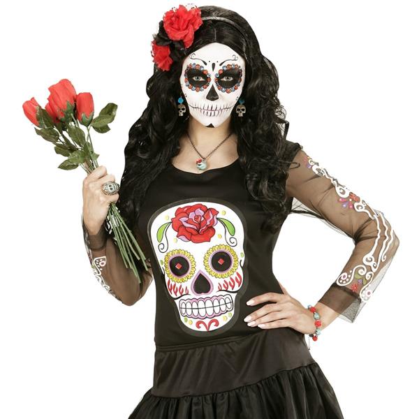 Grote foto halloween oorbellen blauw schedels met roos verzamelen overige verzamelingen