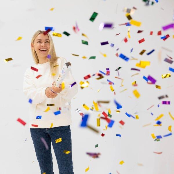 Grote foto gekleurde confetti kanon folie 60cm verzamelen overige verzamelingen