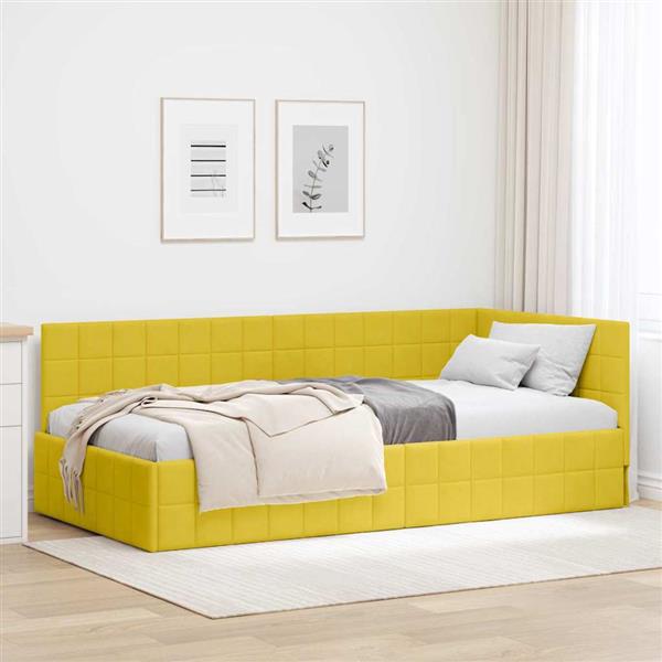 Grote foto vidaxl hoekbedframe met hoofdeinde geel 100 cm x 200 cm stof antiek en kunst stoelen en banken