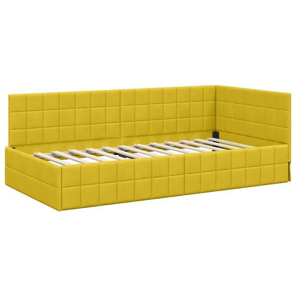 Grote foto vidaxl hoekbedframe met hoofdeinde geel 100 cm x 200 cm stof antiek en kunst stoelen en banken