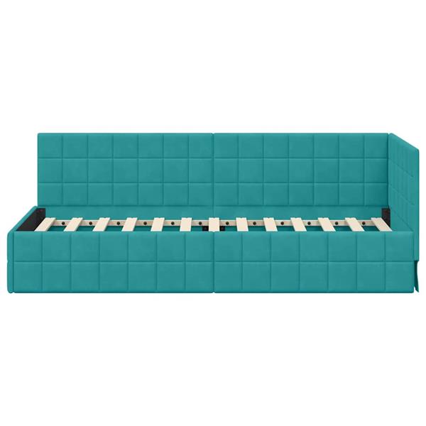 Grote foto vidaxl hoekbedframe met hoofdeinde turquoise 80 cm x 200 cm stof antiek en kunst stoelen en banken