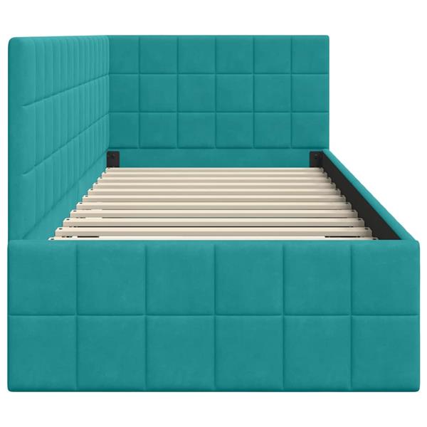 Grote foto vidaxl hoekbedframe met hoofdeinde turquoise 80 cm x 200 cm stof antiek en kunst stoelen en banken