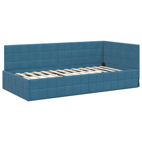 Grote foto vidaxl hoekbedframe met hoofdeinde blauw 100 cm x 200 cm stof antiek en kunst stoelen en banken