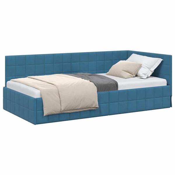 Grote foto vidaxl hoekbedframe met hoofdeinde blauw 100 cm x 200 cm stof antiek en kunst stoelen en banken
