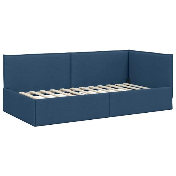 Grote foto vidaxl hoekbedframe met hoofdeinde blauw 100 cm x 200 cm stof antiek en kunst stoelen en banken